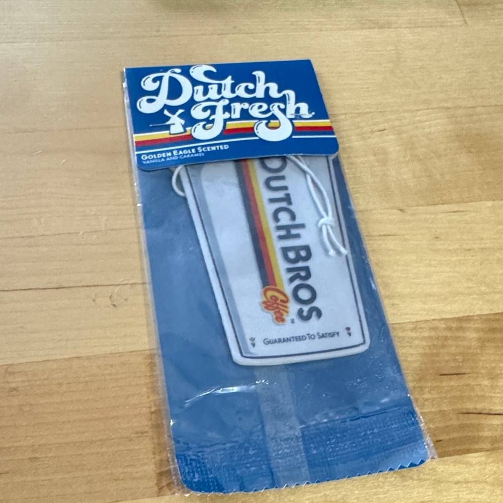 Dutch Bros Golden Eagle Scented Freshener with Blue and White Design